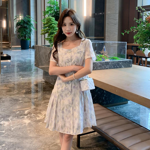 奢姿大码女装2025夏季新款时尚方领短袖连衣裙胖妹妹气质碎花裙子9952869807 商品图2