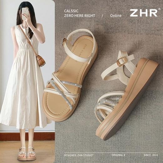 ZHR则则水钻5CM坡跟凉鞋女夏季仙女风凉鞋女外出百搭气质高跟鞋女 商品图0