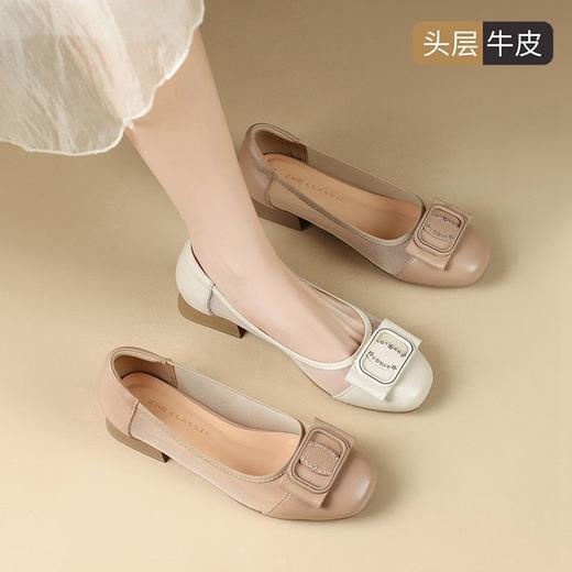 ZHR则则头层牛皮真皮透气网纱镂空浅口粗跟单鞋2025新款百搭女鞋 商品图6