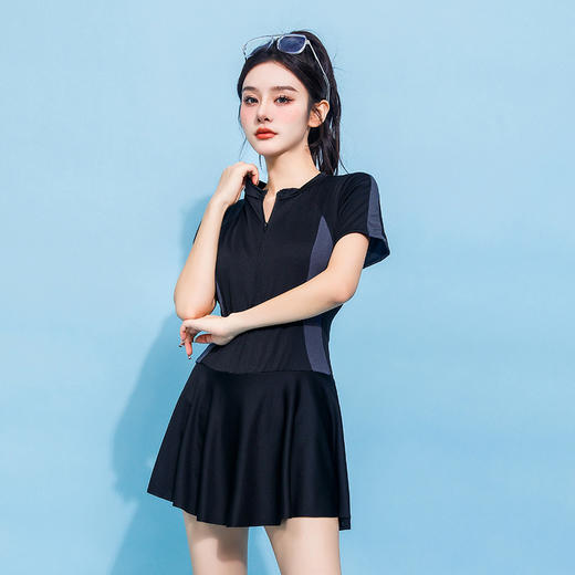 连体泳衣女夏季裙式保守运动风遮肚显瘦少女甜美学院泡温泉泳装028499 商品图7
