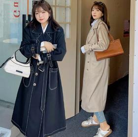 双十二福利！【诗铭洛可】XCA418风衣外套明线双排扣大码外套