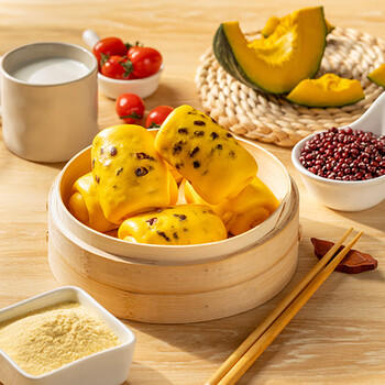 西贝莜面村金瓜红豆卷390g 8个儿童早餐半成品杂粮馒头花卷南瓜开学早餐 商品图0