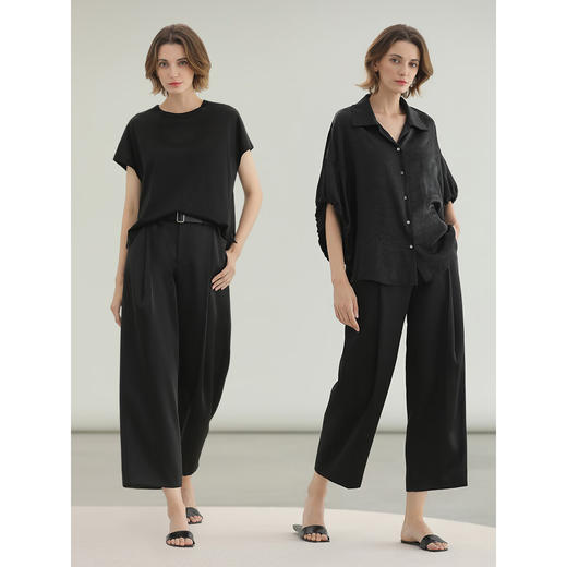 COCOBELLA轻奢仿醋酸休闲裤雾面缎女垂坠气质阔腿裤PA3079-2 商品图2