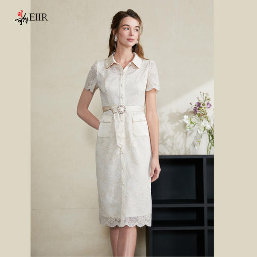 司歌蕾丝收腰翻领短袖腰带连衣裙A911117X 商品图4