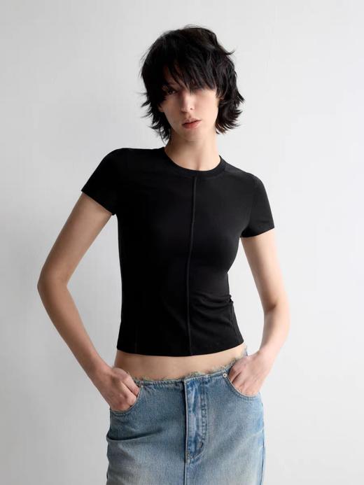 出逃赤岗西/25SST150/三色基础款分割线设计微透短款短袖T恤 商品图0