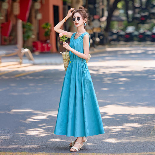 时尚蓝色无袖背心连衣裙，今年流行显瘦气质长裙子HR-BX6011 商品图1