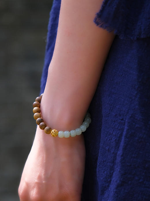 巧也【沉壁.净念】8mm奇楠沉香配和田玉手珠国风手串禅意风 商品图6