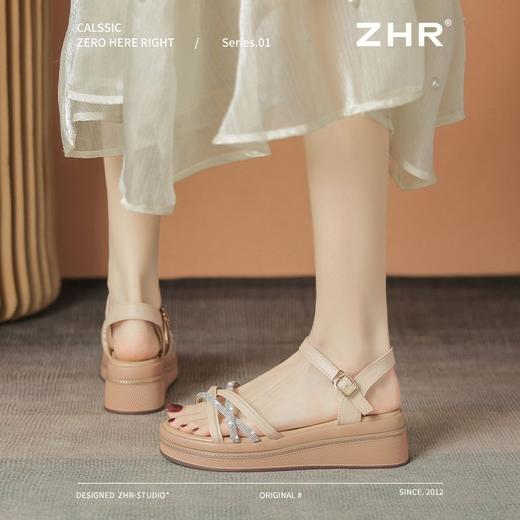 ZHR则则水钻5CM坡跟凉鞋女夏季仙女风凉鞋女外出百搭气质高跟鞋女 商品图6