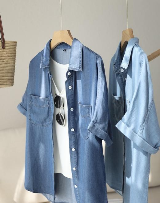 夏日港风100天丝软牛仔短袖衬衫 商品图11