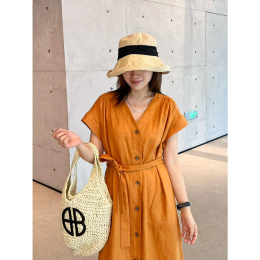 2506301    橙色显白 亚麻连衣裙 商品图4