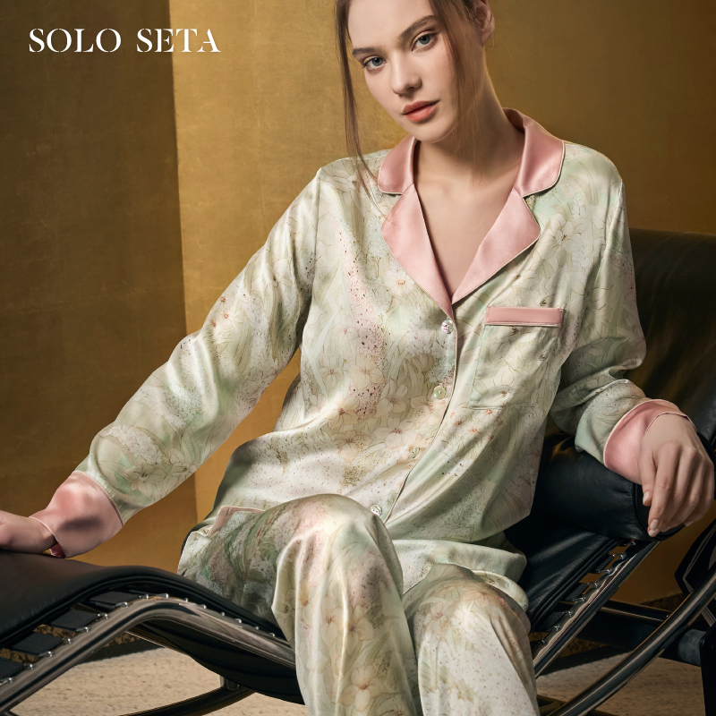 Soloseta22姆米重磅真丝睡衣女套装桑蚕丝绸家居服2025秋新品礼物