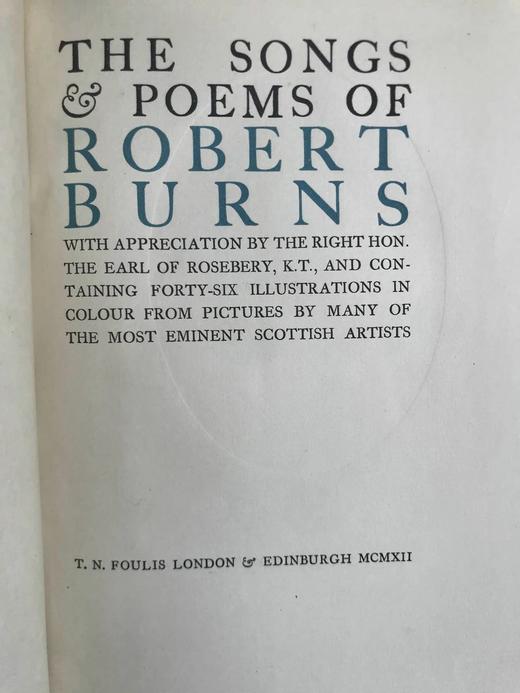 1912年 彭斯歌谣与诗歌集 46幅彩色手工贴图 漆布精装18开 商品图3