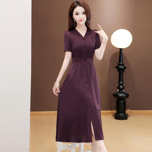 气质V领长款，洋气修身优雅时尚妈妈裙子QYM-XQD54B2570 商品图2