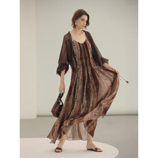 COCOBELLA[水彩摩卡]重工抽褶腰绳流苏度假吊带连衣裙FR3101 商品图3