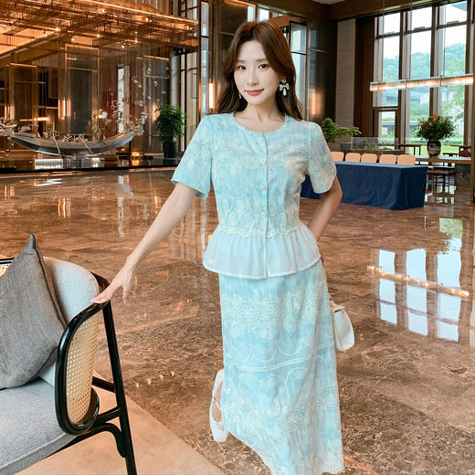 【清仓超15天不保价】奢姿大码女装2025夏季气质拼接两件套装胖妹妹时尚减龄刺绣套装9952953388【1】 商品图2