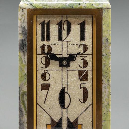 独角鹿西洋古董瑞士珠宝钟表世家古柏林Gübelin签名出品装饰艺术风格绿色玛瑙嵌黄铜及珐琅四面座钟 商品图4