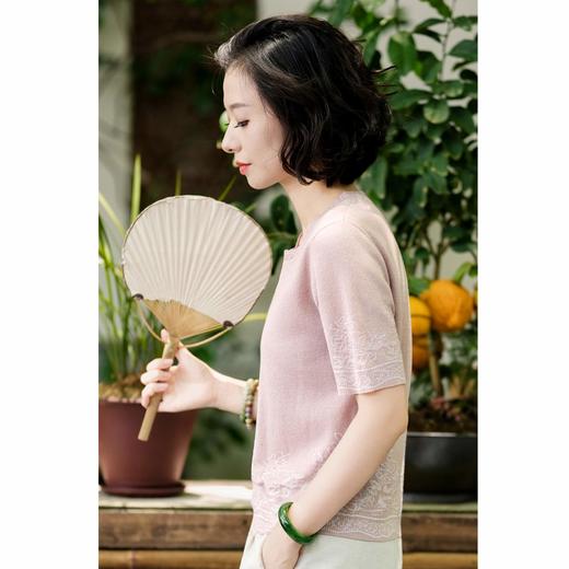 西子/秘境蔷薇莱赛尔天丝圆领万针刺绣显瘦百搭针织衫/MSBH1566 商品图2