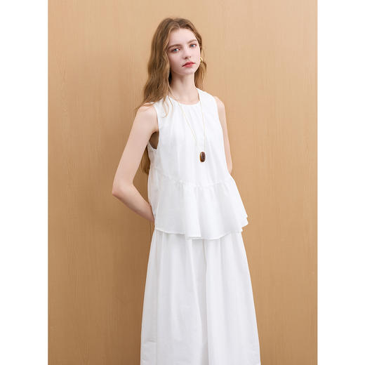 【100棉】三彩2025夏新款圆领无袖假两件连衣裙背心裙宽松设计感M 商品图1