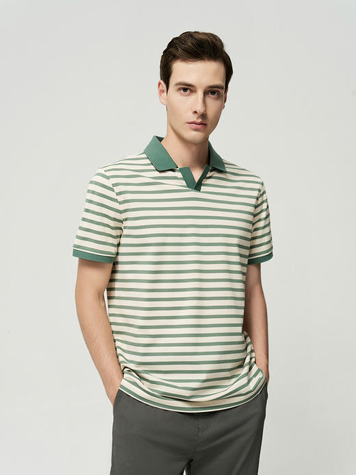 【棉+桑蚕丝条纹POLO衫】25年夏季新品男士休闲条纹翻领T恤舒适透气上衣 商品图1