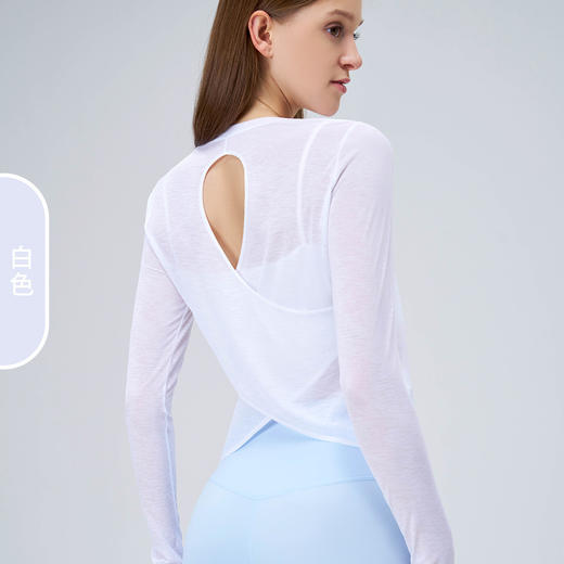 【竹节纱夏季透气瑜伽罩衫】镂空美背运动上衣瑜伽服 女圆领健身短袖夏  商品图13