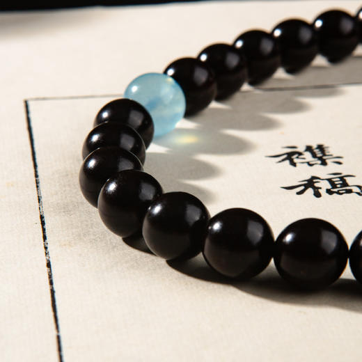 清代紫檀家具老料制手持(直径1.2厘米，配老翡翠童子、海蓝宝、碧玉、雪花幽灵、紫水晶) 商品图9