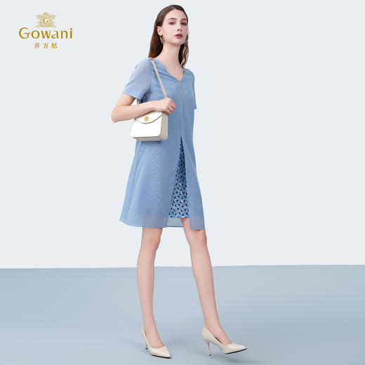 乔万尼新品假两件显瘦V领通勤风连衣裙ED2E429 商品图3