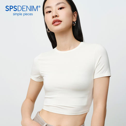 simplepieces秋季新品T恤女SPS修身短款合体T恤 商品图0