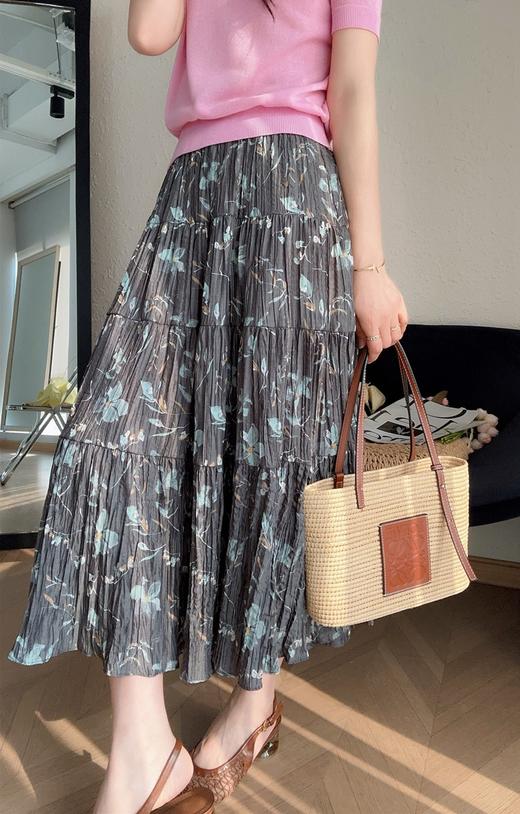 暗夜生花法式气质碎花裙松紧腰大摆显瘦中长款A字裙 商品图5