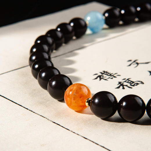 清代紫檀家具老料制手持(直径1.2厘米，配老翡翠童子、海蓝宝、碧玉、雪花幽灵、紫水晶) 商品图1