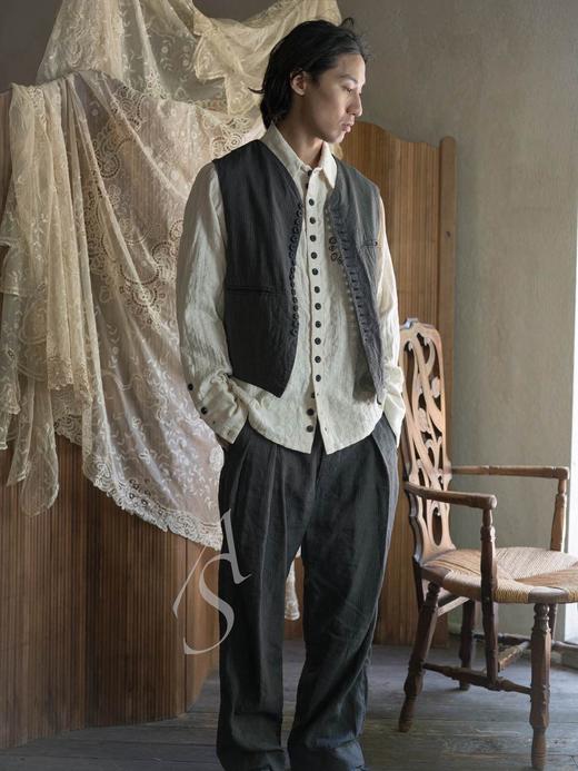 John Alexander Skelton灰棕条纹意织棉麻FILIGREE长裤 商品图7