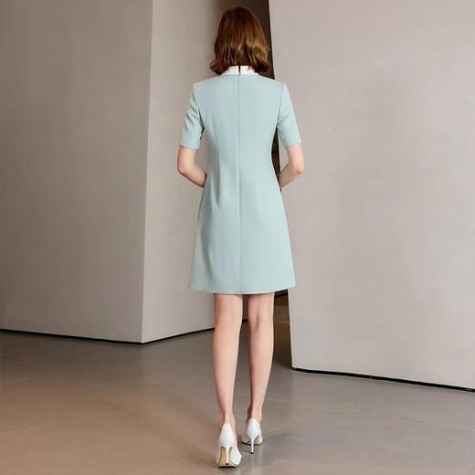 IWY/ 水蓝色海屿盛夏_新款连衣裙撞色翻领蓝色肌理感小香风裙子Q1320 商品图4
