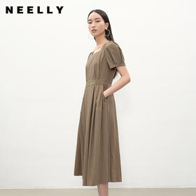 NEELLY纳俪商场同款夏季新款法式复古方领连衣裙女收腰显瘦长裙N25051Y01128