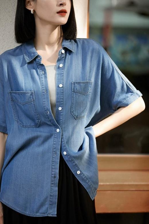 夏日港风100天丝软牛仔短袖衬衫 商品图7
