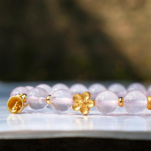 巧也【粉晶铃韵】8mm粉水晶配鎏金银鉓手珠国风手串禅意风 商品图4