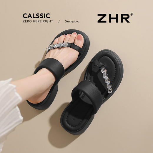 ZHR则则厚底增高拖鞋夹趾人字拖外穿2025夏新款海边水钻沙滩凉鞋 商品图7