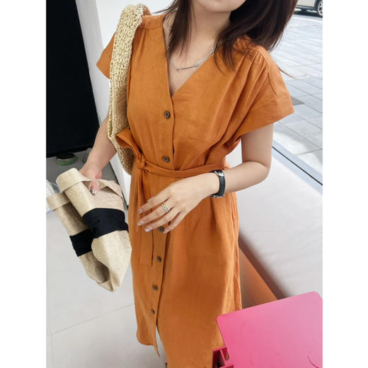 2506301    橙色显白 亚麻连衣裙 商品图2