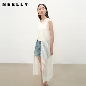 NEELLY纳俪商场同款夏季新款前开叉设计感亚麻纱裙女休闲时尚长裙N25051Y01132