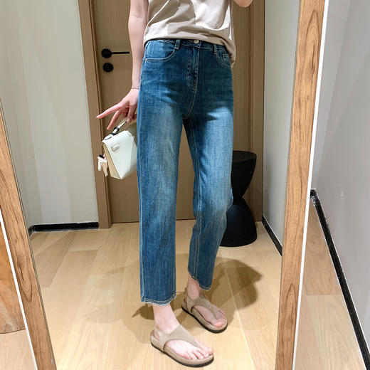 春夏新款！2025 面膜法棍裤!清风蓝薄软四面弹九分毛边直筒牛仔裤！ 商品图6
