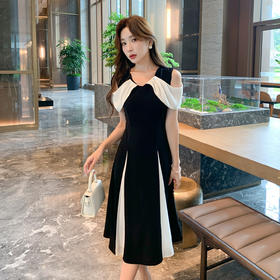 奢姿大码女装2025夏季时尚减龄撞色连衣裙胖妹妹优雅设计感裙子9952802011A