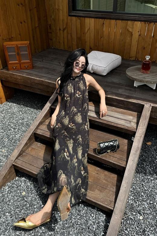 SUMMER & SAGE 山水印花长款挂脖露肩连衣裙 20512 商品图2