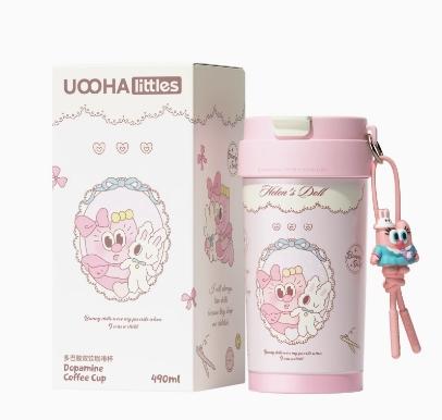 uooha多巴胺不锈钢双饮咖啡杯甜蕾免兔-粉白（490ml） 商品图0