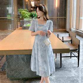 奢姿大码女装2025夏季气质方领设计连衣裙胖妹妹提花拼接时尚裙子9952822080