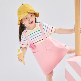 笛莎Deesha 童装女童条纹撞色假两件A摆背带连衣裙