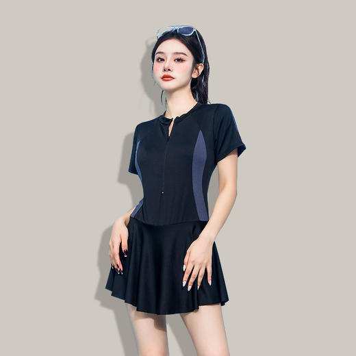 连体泳衣女夏季裙式保守运动风遮肚显瘦少女甜美学院泡温泉泳装028499 商品图3