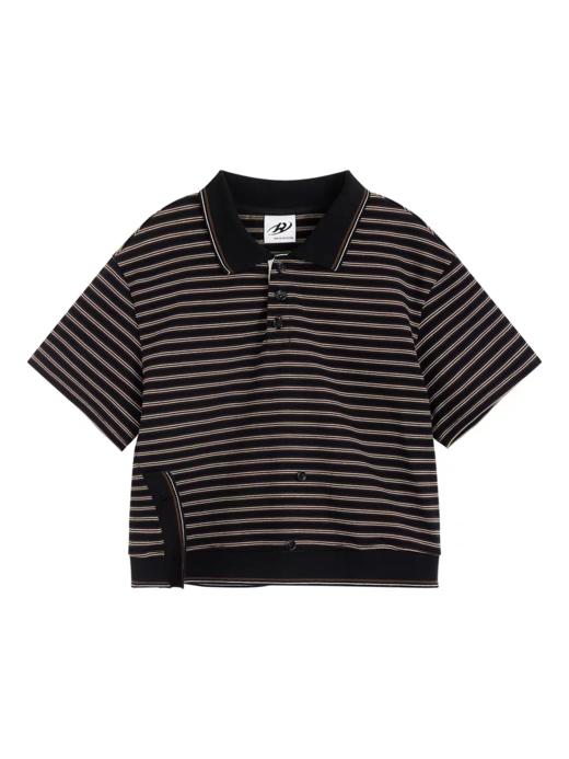 出逃赤岗西/25SST136/复古330g全棉色织条纹短款短袖T恤 商品图3