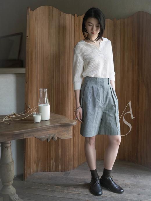 Margaret Howell 白色意大利羊绒镂空针织短袖Polo衫 商品图2