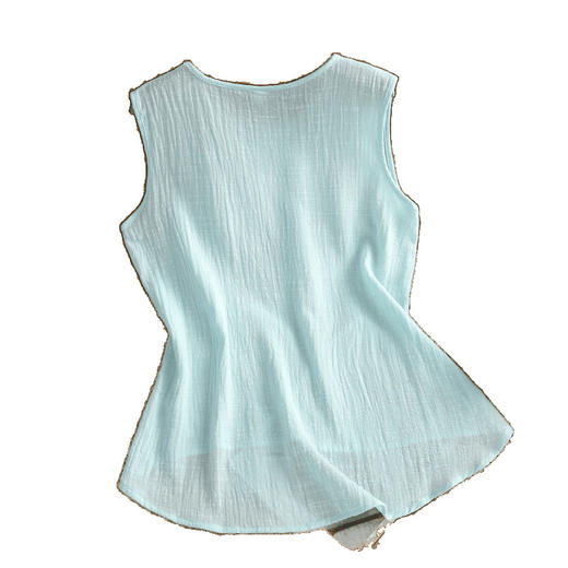 TZW-复古压皱棉麻背心女宽松拼接内搭T恤 商品图4