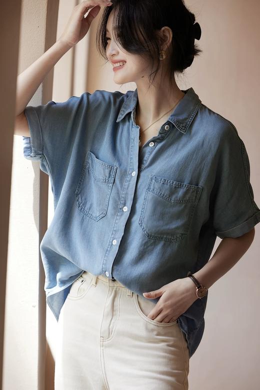 夏日港风100天丝软牛仔短袖衬衫 商品图3