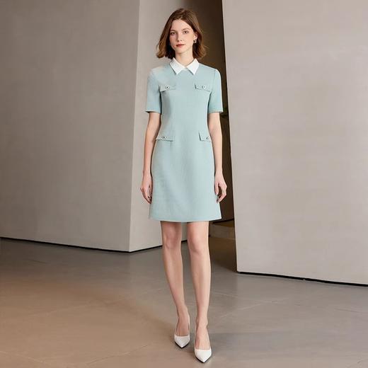 IWY/ 水蓝色海屿盛夏_新款连衣裙撞色翻领蓝色肌理感小香风裙子Q1320 商品图1