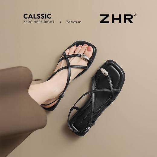 ZHR时尚凉鞋2025新款夏季罗马夹趾女款平底交叉配裙子外穿凉鞋 商品图5